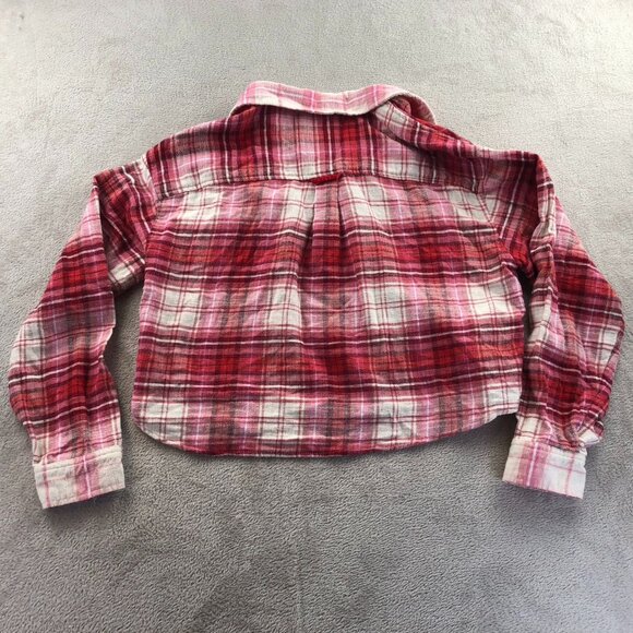 Vintage American Eagle Women's Cropped Shirt Medium Pink Plaid Long Sleeve Crop - Picture 10 of 10